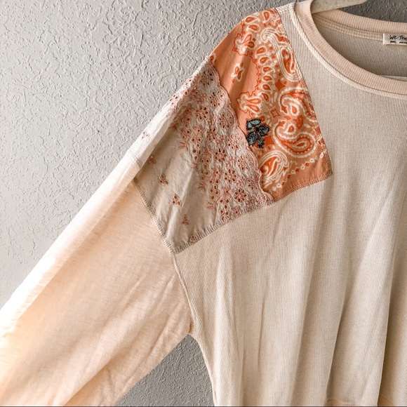 Free People Feelin It Alabaster Patchwork Oversized Top Size S Casual Slouchy - Picture 3 of 11